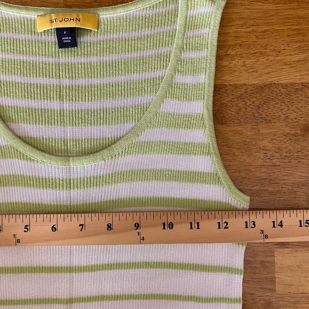 St. John Women's Key Lime Striped Knit Cardigan Sweater and Tank 2 Piece Set - Picture 12 of 14